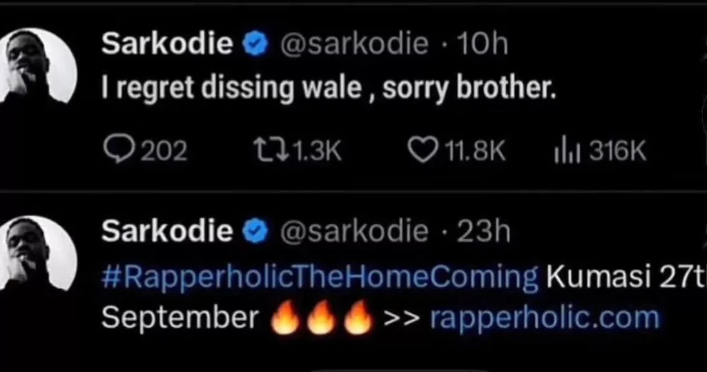Sarkodie apologises to Shatta Wale after dissing him