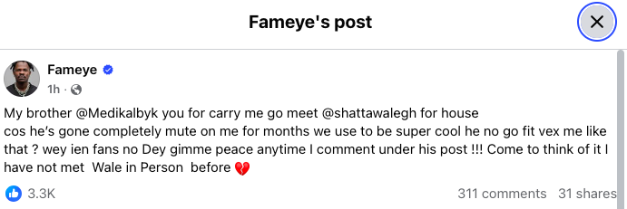 Fameye Pleads with Medikal for Intervention as Beef With Shatta Wale Intensify