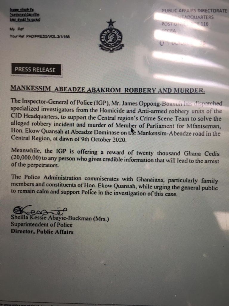 IGP places ¢20k bounty on killers of Mfantseman MP